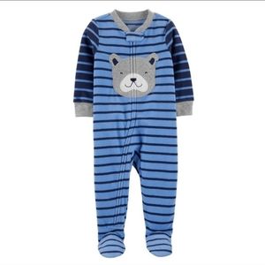 Blue-striped dog fleece-footed pjs 24mo